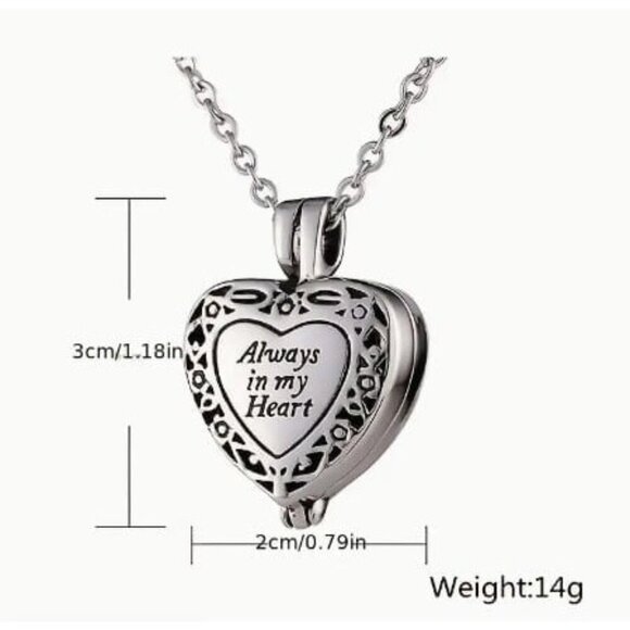 "Always In My Heart" Memory Heart Cremation Urn Pendant Necklace For Ashes - Picture 2 of 7